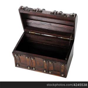 Open Wooden chest, isolated on a white background.