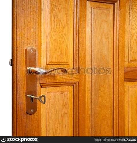 Open wooden door isolated on white for design. Open wooden door