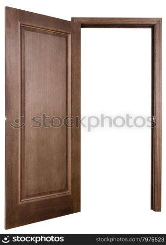 Open wooden door on a white background