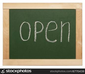 ""open" written on wooden menu"