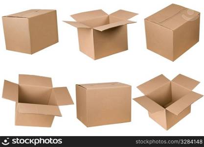 Opened and closed cardboard box isolated on white