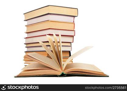 opened book and stack of books