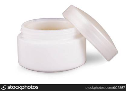 opened face cream container isolated on white background