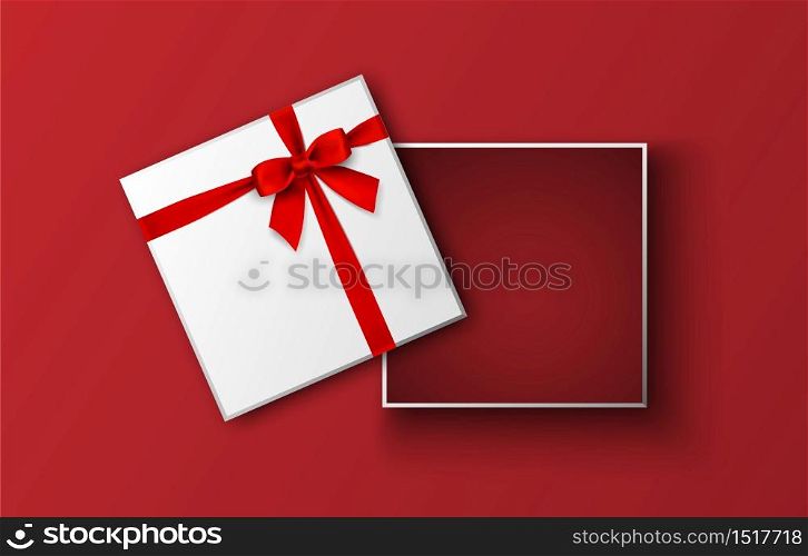 Opened gift box with red bow, vector illustration