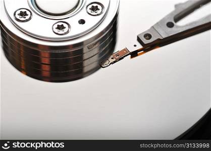 opened hard disk close up