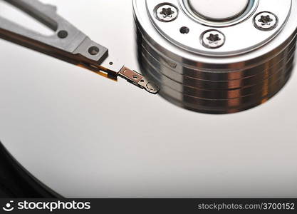 opened hard disk close up