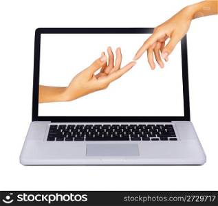Opened laptop on isolated white background