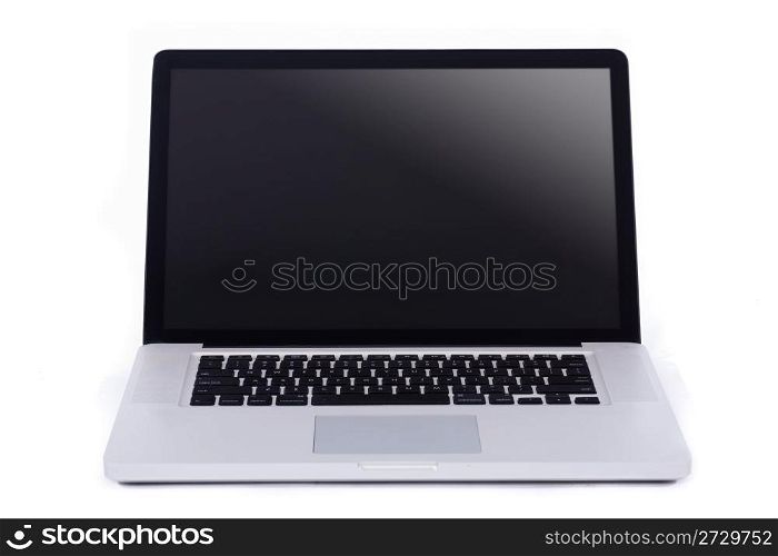 Opened laptop on isolated white background
