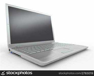 Opened laptop on white isolated background. 3d