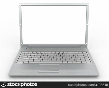 Opened laptop on white isolated background. 3d