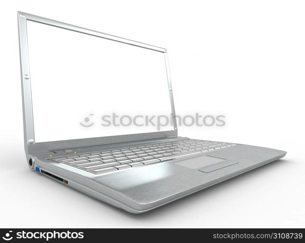 Opened laptop on white isolated background. 3d