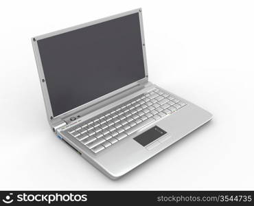 Opened laptop on white isolated background. 3d