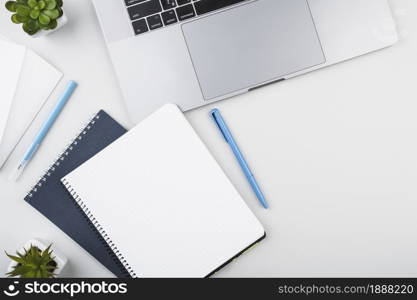 opened notepad with laptop top view. Resolution and high quality beautiful photo. opened notepad with laptop top view. High quality and resolution beautiful photo concept