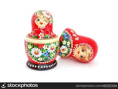 Opened Russian nesting doll isolated on white background. Russian Nesting Dolls