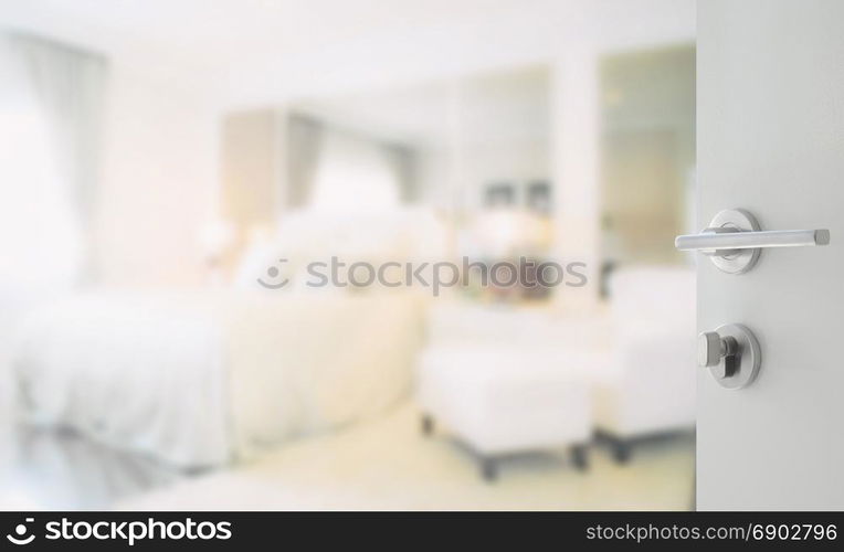 opened white door to bedroom interior modern style as background