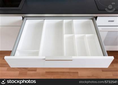 opened white empty drawer