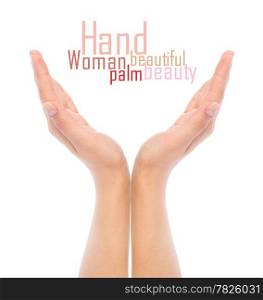 opened woman&rsquo;s hands on white background
