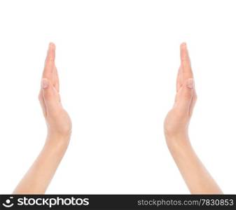 opened woman&rsquo;s hands on white background