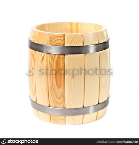 opened wooden barrel isolated on white background