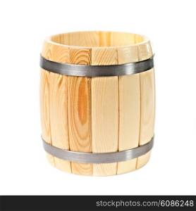 opened wooden barrel isolated on white background