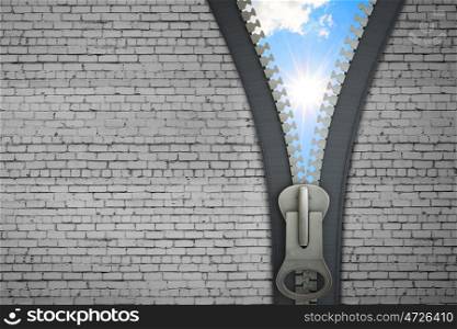 Opened zipper. Conceptual image with opened zipper and blue sky behind it