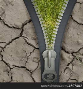 Opened zipper. Conceptual image with opened zipper and green grass