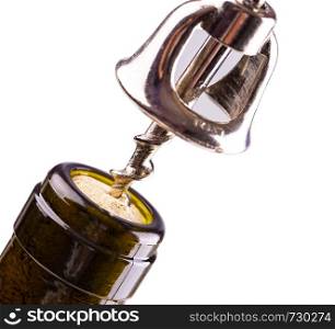 Opening a wine bottle with a cork screw