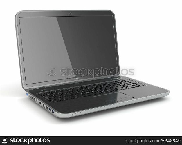 Opening laptop on white isolated background. 3d