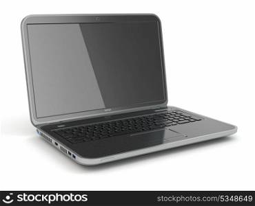 Opening laptop on white isolated background. 3d