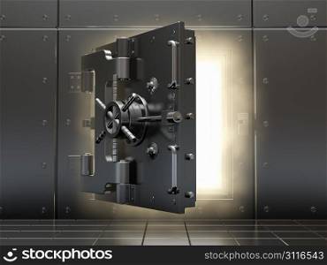 Opening vault and volume light. Three-dimensional image.