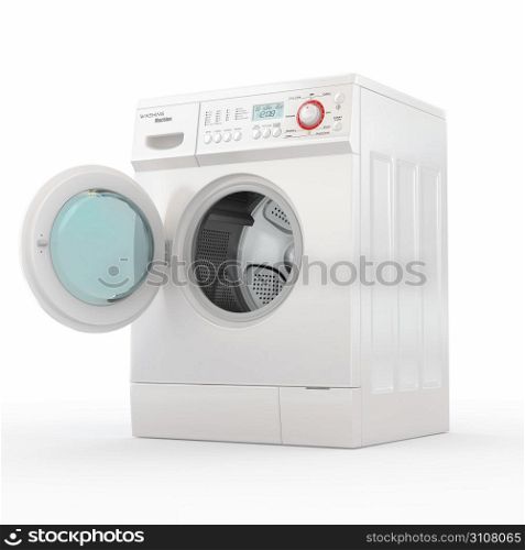 Opening washing machine on white background. 3d