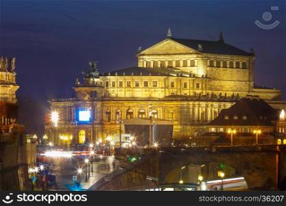 Opera house and concert hall Semperoper, Saxon State Opera, at night in Dresden, Saxony, Germany