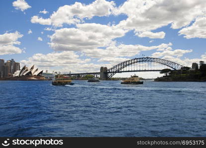 Opera house & Harbour bridge with boat. Opera house & Harbour bridge with boat Sydney Australia