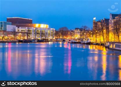 Opera house in Amsterdam Netherlands at dusk