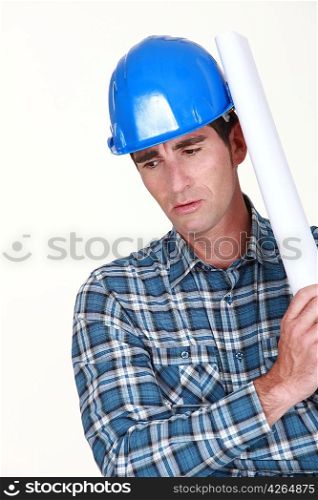 Operator with paper roll over the shoulder
