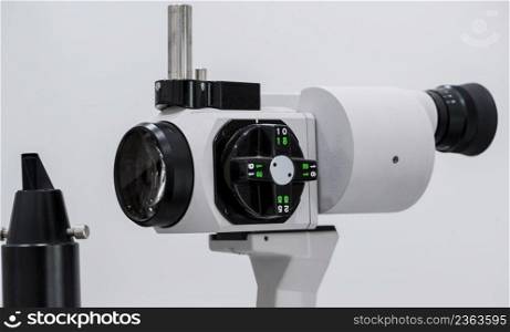 ophthalmologic microscope. modern medical equipment in eye hospital. medicine concept. equipment in the eye clinic