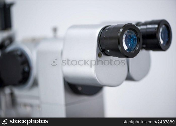 ophthalmologic microscope. modern medical equipment in eye hospital. medicine concept. equipment in the eye clinic