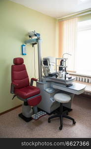 Ophthalmology room in clinic with special equipment. ophthalmology room in clinic