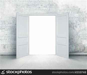 Opportunity. Conceptual image of white opened door. Perspective