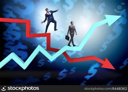 Opposite growth and decliine charts with businessman