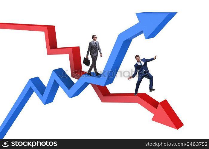 Opposite growth and decliine charts with businessman
