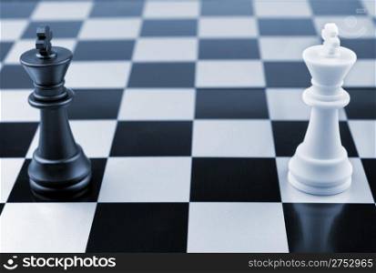 Opposition. Chessmen of competing kings, conceptual concept of competition
