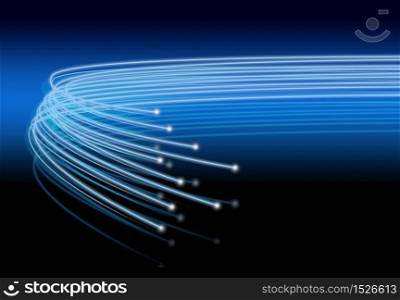 Optical fibers lights speeding on blue black background