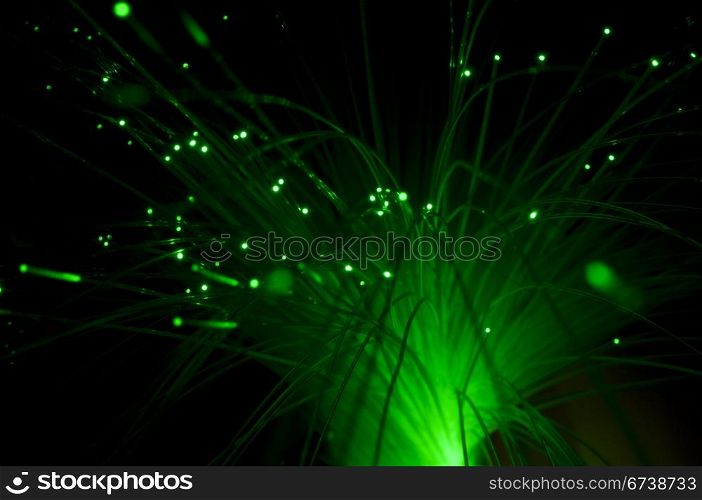Optical fibers of fiber optic cable. Internet technology. Green color
