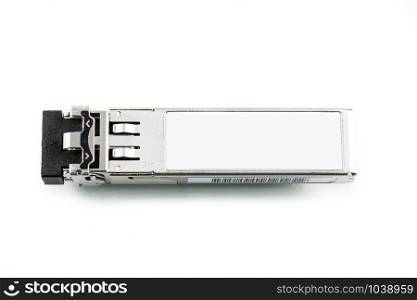 Optical gigabit SFP module for network switch isolated on over white background