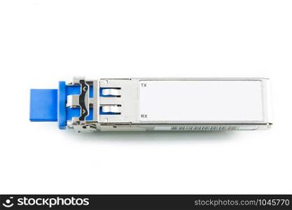 Optical gigabit SFP module for network switch isolated on over white background
