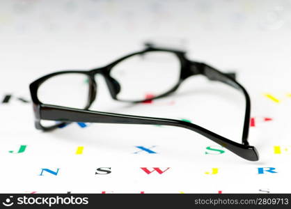 Optical reading glasses on the eyesight table