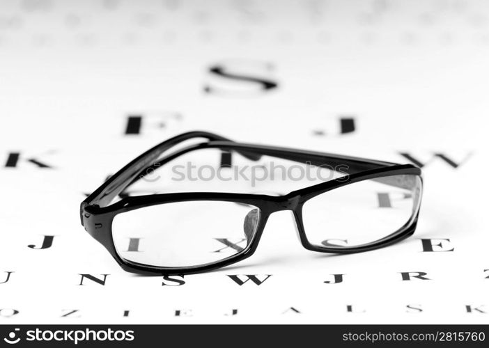 Optical reading glasses on the eyesight table