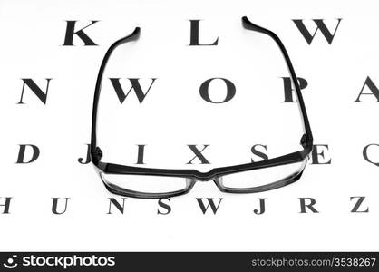 Optical reading glasses on the eyesight table