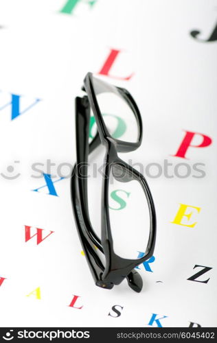 Optical reading glasses on the eyesight table